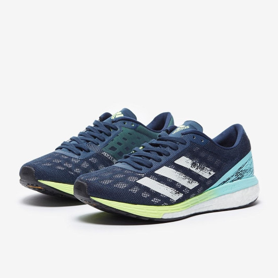 Sepatu Lari Womens Adidas Adizero Boston 9 Crew Navy Crystal White Clear Aqua H68743