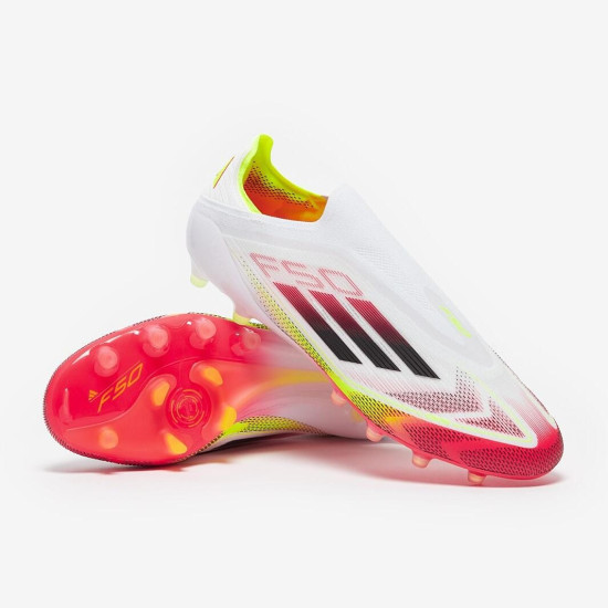 Sepatu Bola Aadidas F50 Elite Laceless AG White Black Solar Yellow JI2839