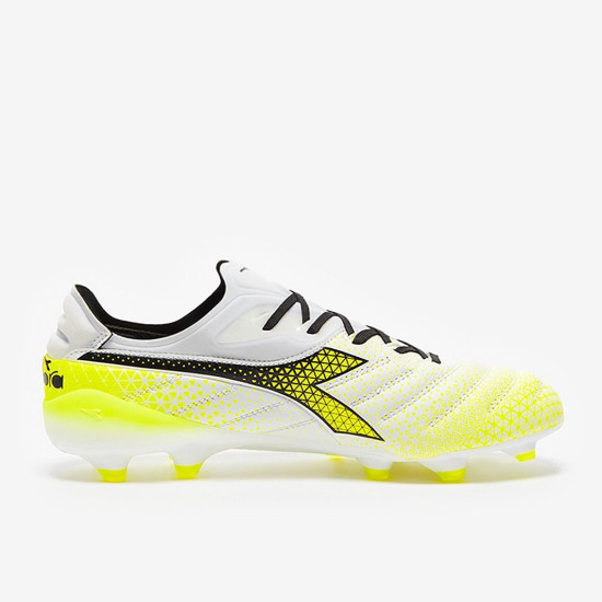 Sepatu Bola Diadora B-Elite Tech FG White Black Fluo Yellow 101179598-C5702