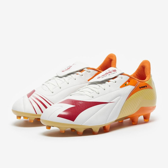 Sepatu Bola Diadora Maximus Elite Made In Italy FG White Chilli Pepper Ruset Orange 101180725-D1022