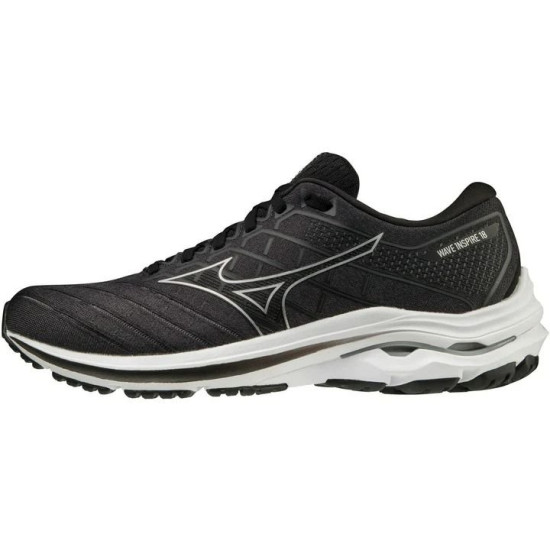 Sepatu Lari Mizuno Wave Inspire 18 Wide Fit (2E) Black Silver Ebony J1GC2245 04-7