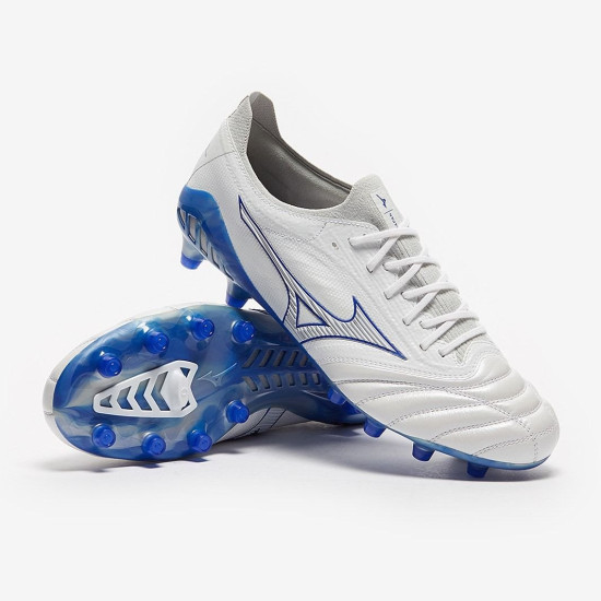 Sepatu Bola Mizuno Morelia Neo III ß Japan FG White Reflex Blue Cool Gray P1GA2290-25