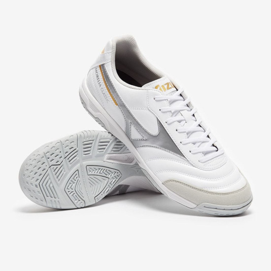 Sepatu Futsal Mizuno Morelia Sala Classic IN White Silver Gold