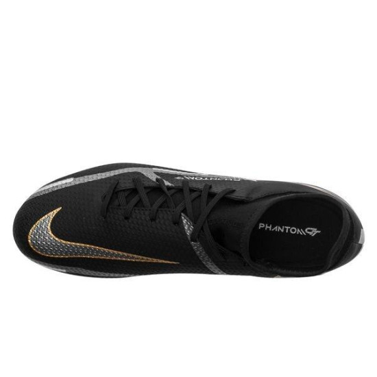 Sepatu Bola Nike Phantom GT 2 Academy DF MG Shadow Black Metallic Dark Grey Metallic Gold DC0797-007