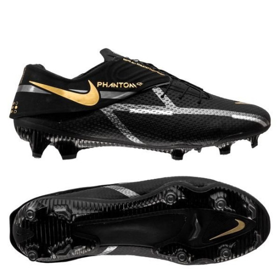 Sepatu Bola Nike Phantom GT 2 Academy FlyEase MG Shadow Black Metallic Dark Grey Metallic Gold DH9638-007