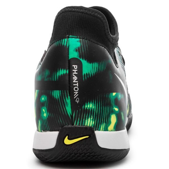 Sepatu Futsal Nike Phantom GT 2 Academy DF IC Shockwave Black Metallic Platinum Green Strike DM0720-003