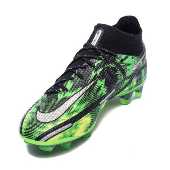 Sepatu Bola Nike Phantom GT 2 Elite DF FG Shockwave Black Metallic Platinum Green Strike DM0731-003