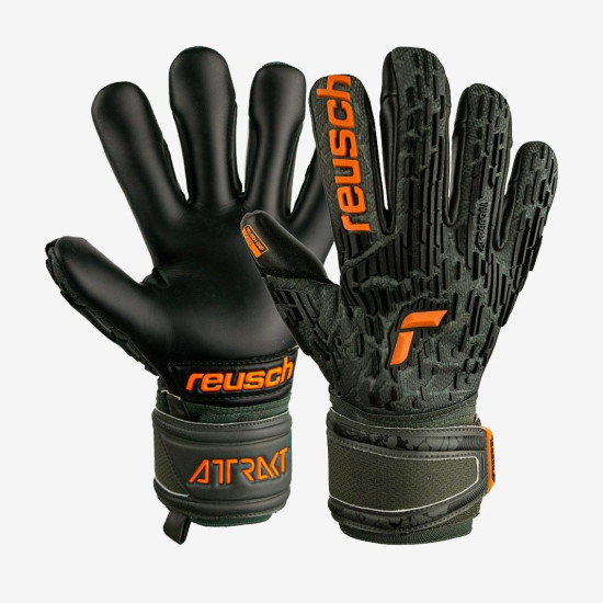 Sarung Tangan Kiper Reusch Attrakt Freegel Gold Finger Support Desert Green Shocking Orange Black 5370030-5555