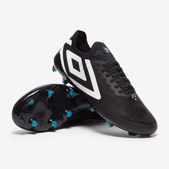 Sepatu Bola Umbro Velocita VI Pro FG Black White Cyan Blue 81682U-SWH