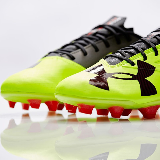 Sepatu Bola Under Armour Spotlight FG High Vis Yellow Rocket Red Black 1272298-731